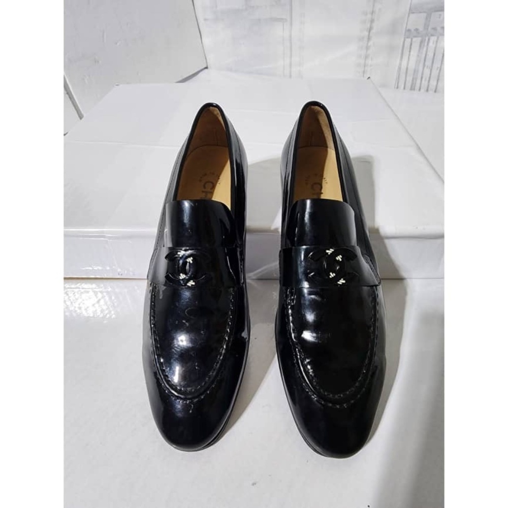 Authentic Chanel Patent Moccasin Leather Black Size 35C